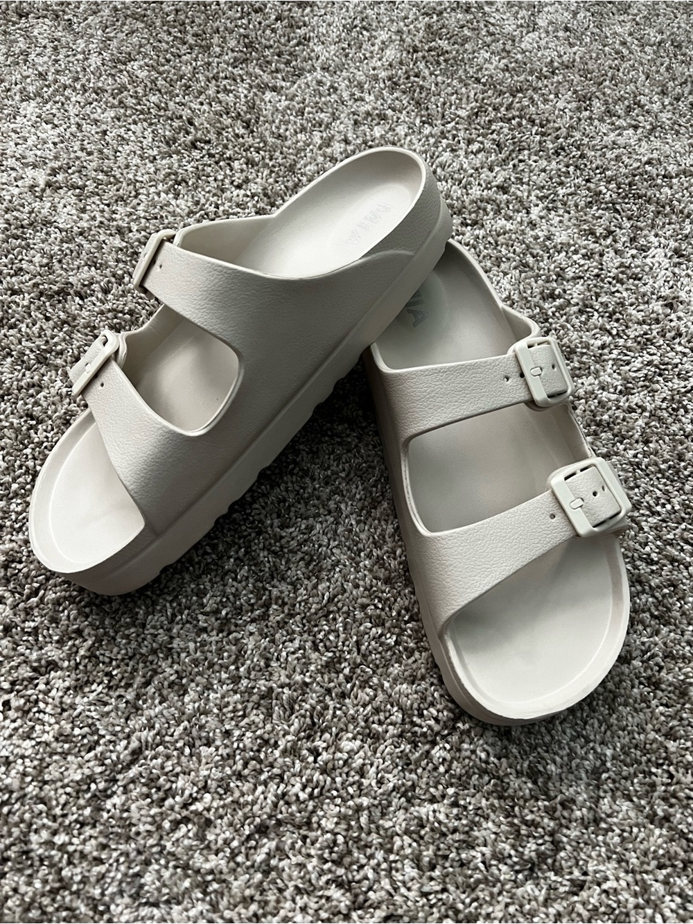 MIA Double Buckle Slide Sandals in Off-White/Cream